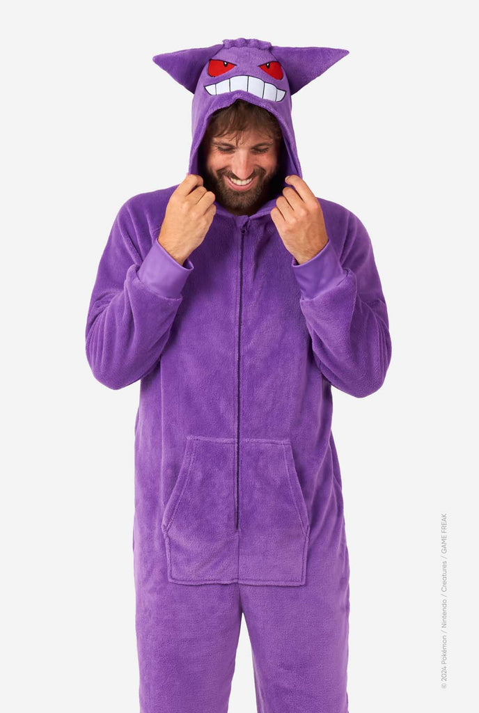 Men wearing Gengar Pokemon Adult onesie 