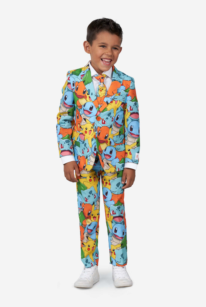 Boy wearing pokemon print suit