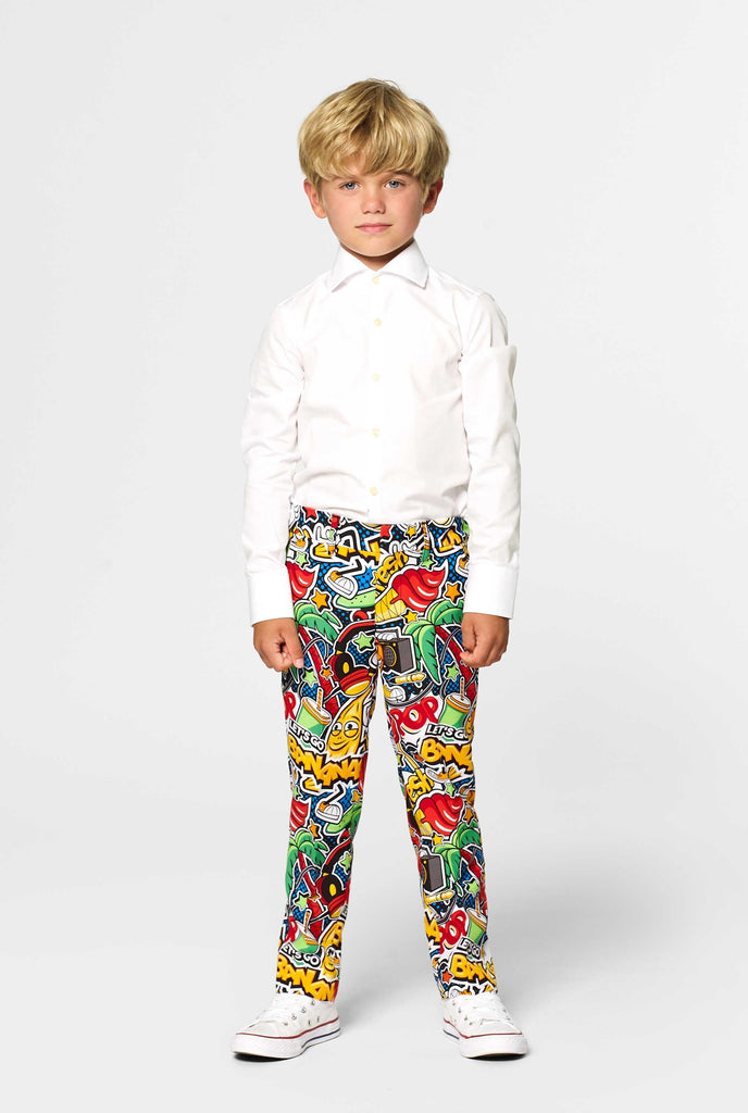 Crazy retro funny boys suit Street Vibes worn by boy , view of the pants