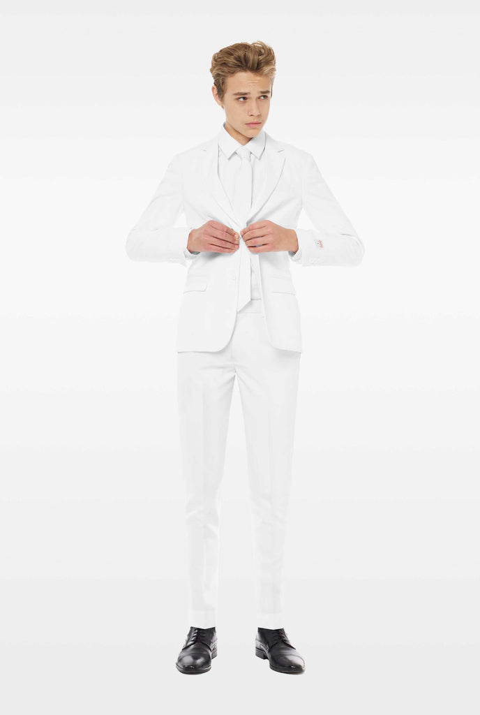 Teen wearing white suit