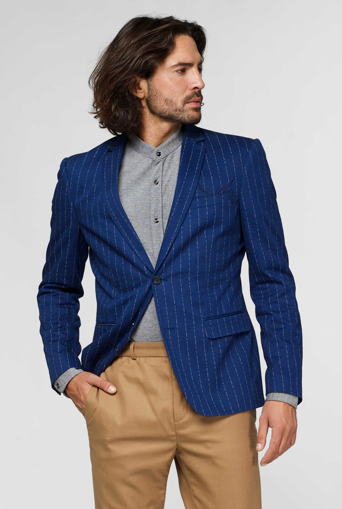 Navy blue captain style pinstripe casual blazer