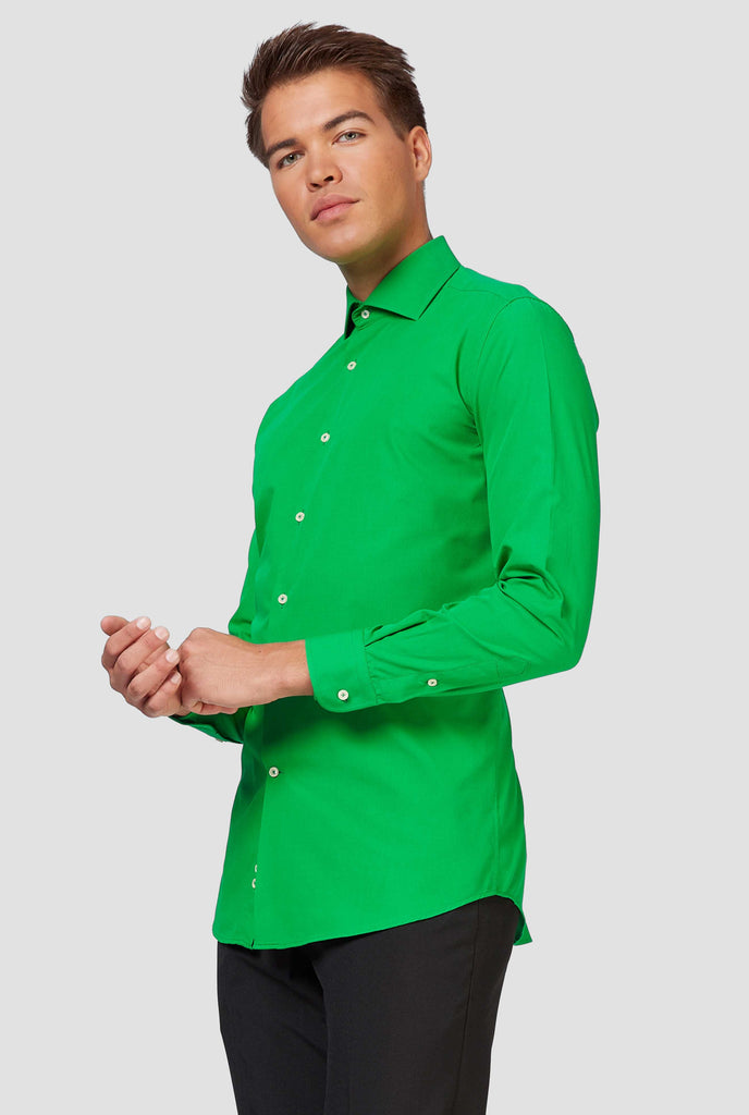 Man wearing green dress shirt