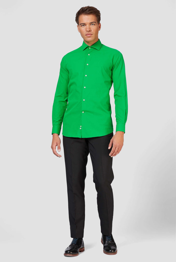 Man wearing green dress shirt