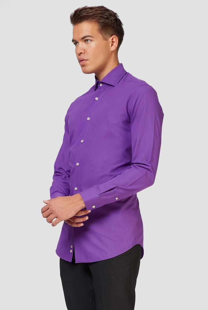 Man wearing purple dress shirt