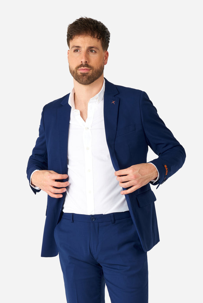 Man wearing casual blue business suit