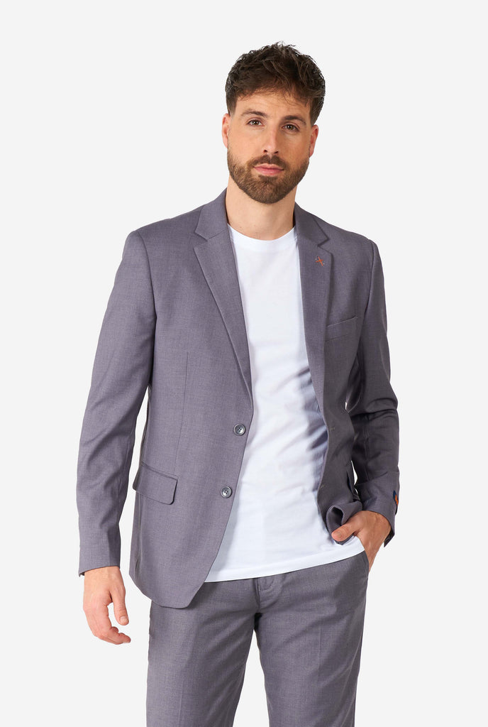 Man wearing casual grey business suit