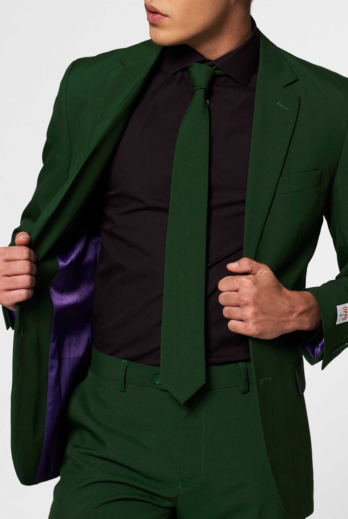 Solid colored dark green men's suit Glorious Green worn by men inside pocket