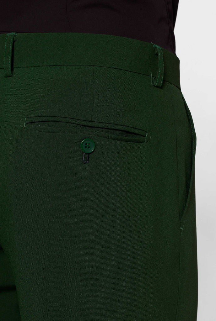 Solid dark green suit Glorious Green worn by men back side pants pocket