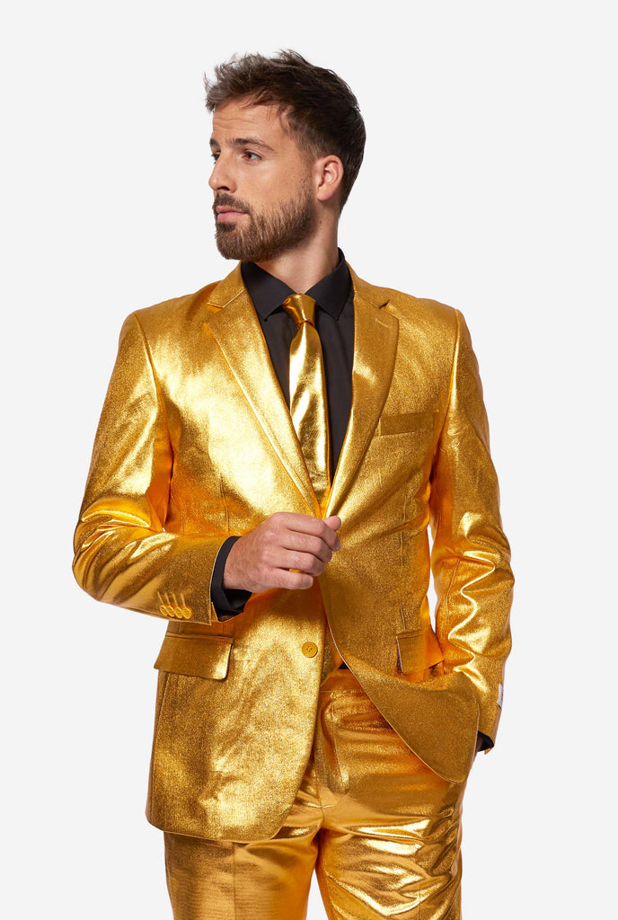 Gold men's party suit worn by man