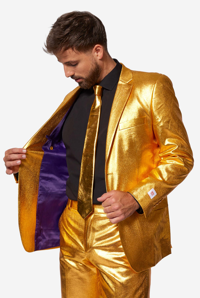 Gold men's party suit worn by man