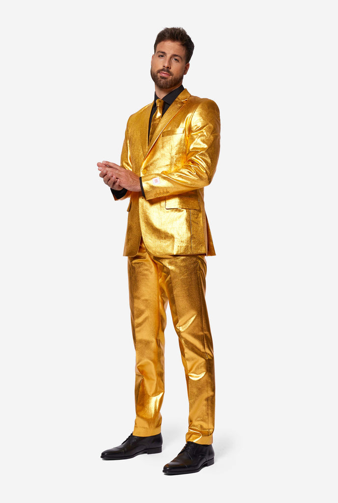 Gold men's party suit worn by man