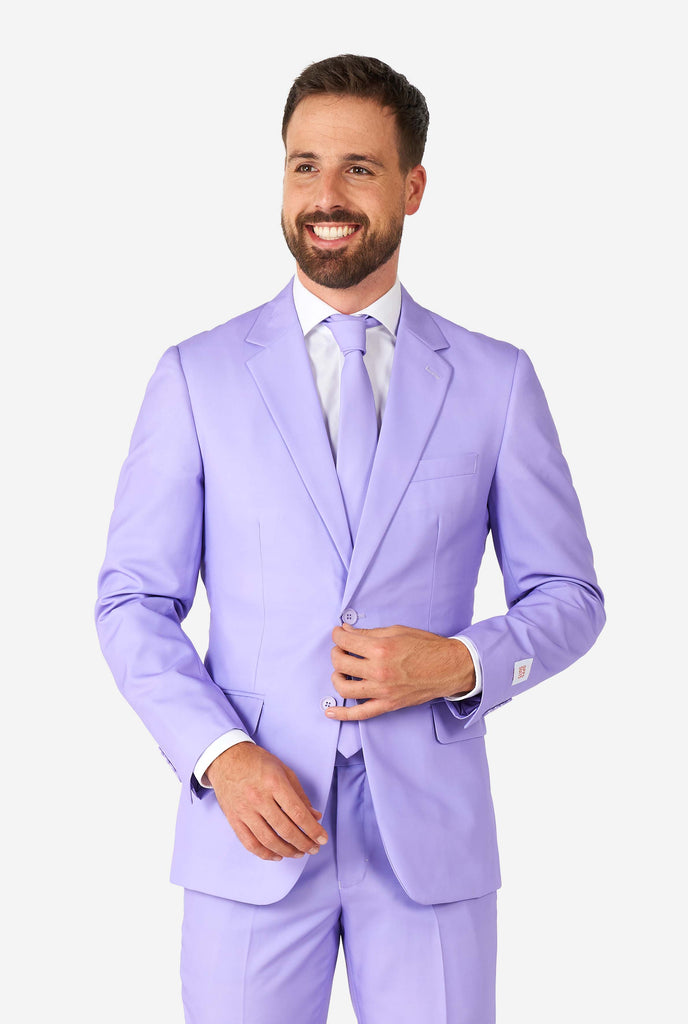 Man wearing lavender purple colored suit