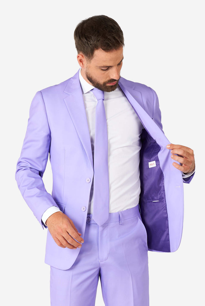 Man wearing lavender purple colored suit