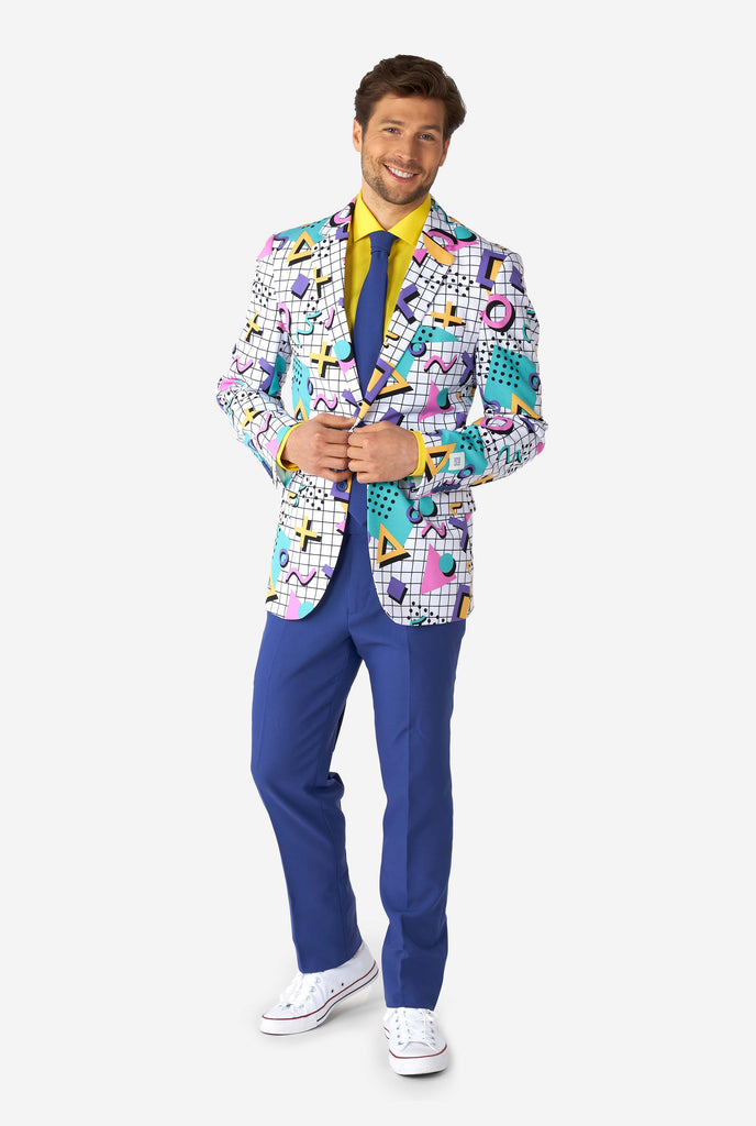 Man wearing Memphis Group retro style men's suit