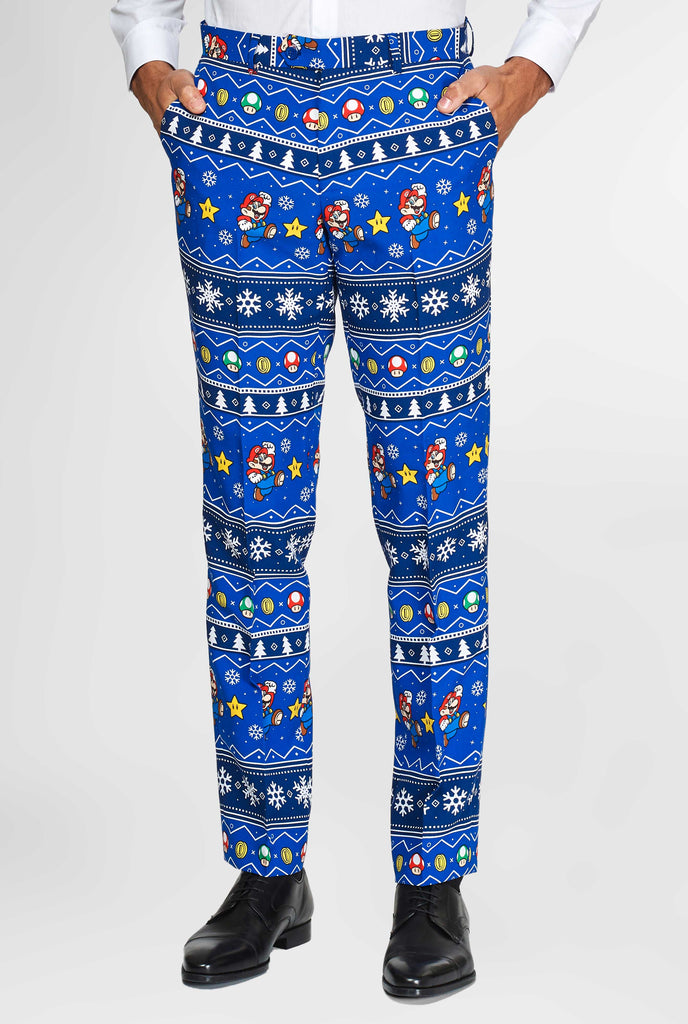 Super Mario suit pants with Christmas themes