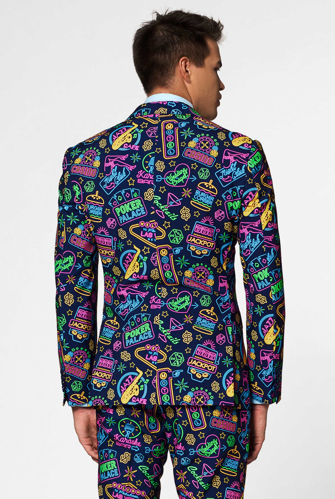 Retro Las Vegas Themed Poker men's suit Mr. Vegas worn by man back side of jacket