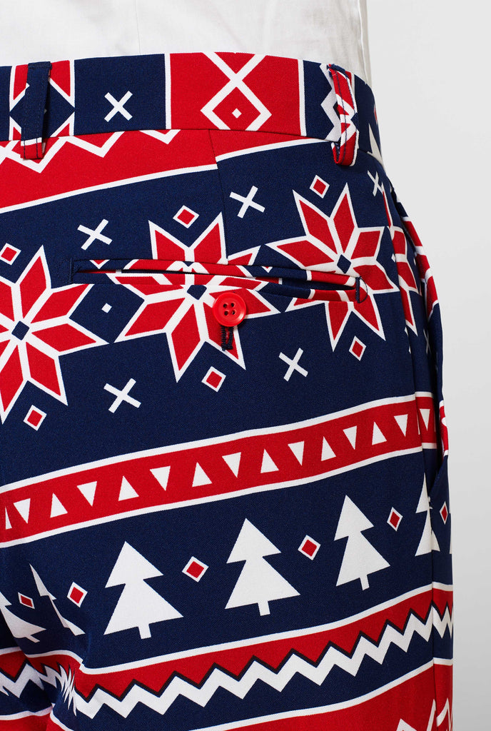 Nordic themed Christmas pants worn by man