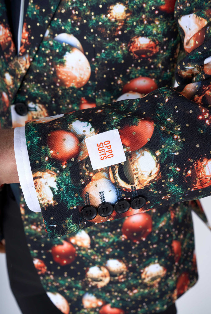  Christmas suit with Christmas tree print, sleeve close up