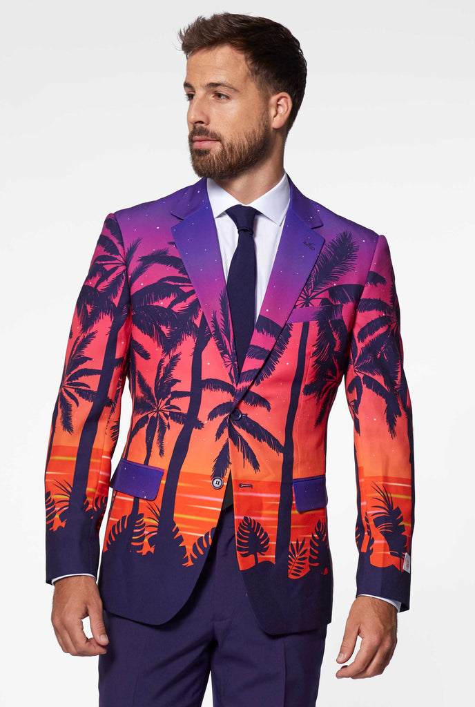 Man wearing Suave Sunset Hawaiian men's suit