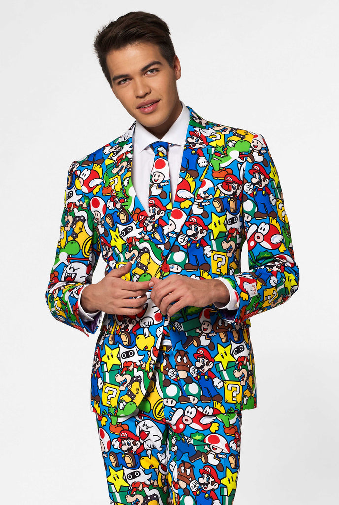 Funny Carnaval gaming men's suit Super Mario worn by man