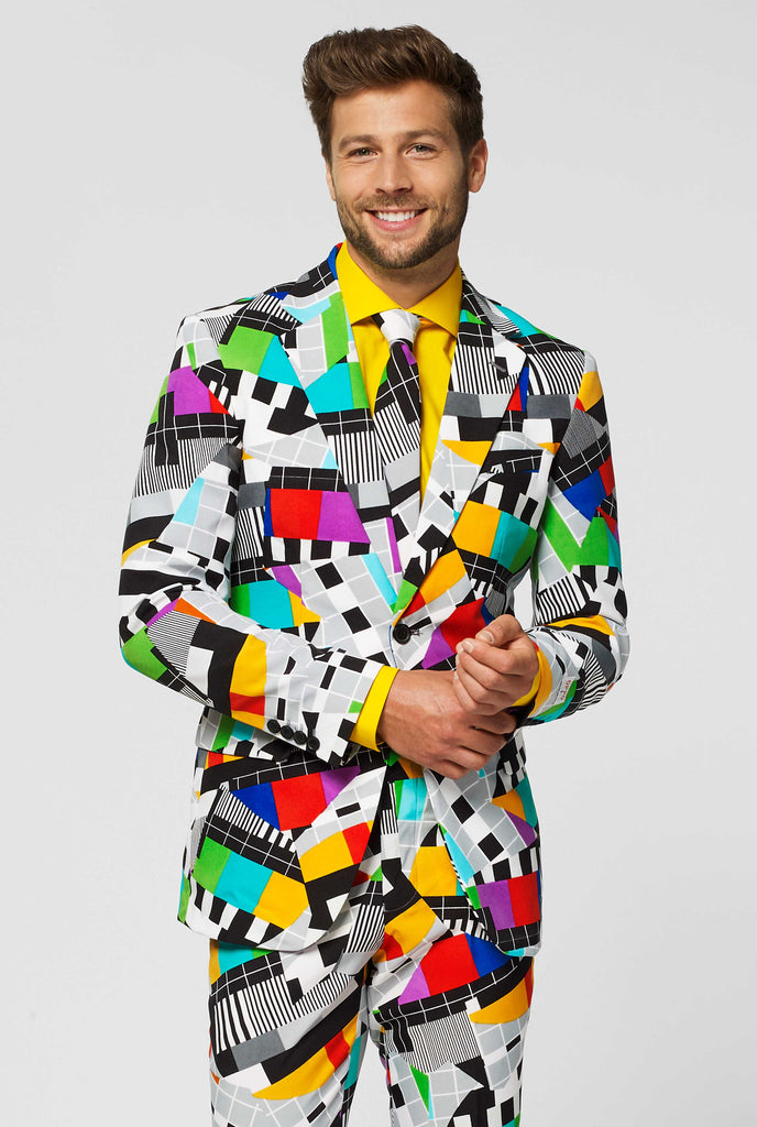 Man wearing testscreen print men's suit