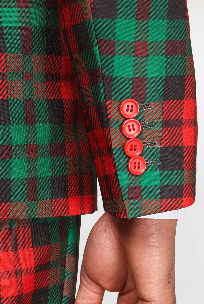 Green and red tartan suit sleeve