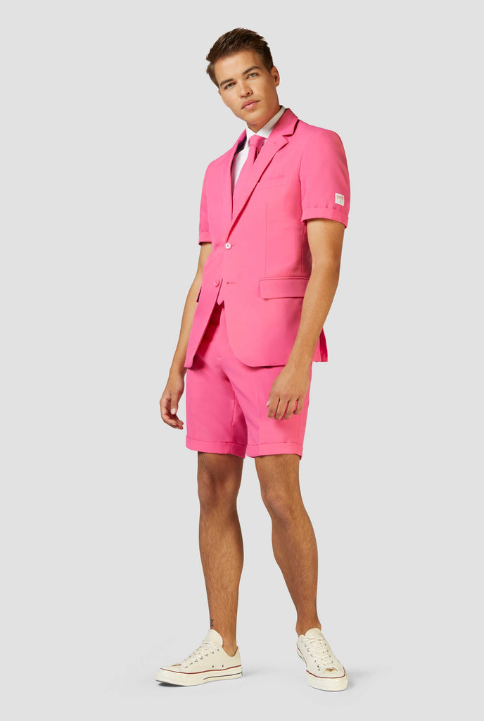 Man wearing pink summer suit