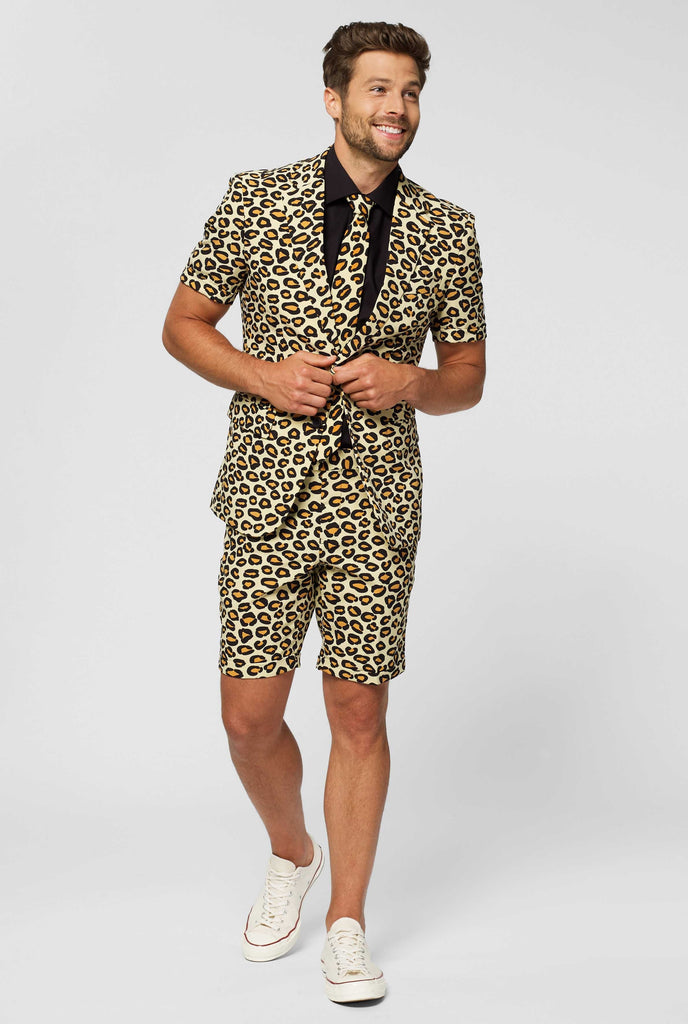 Man wearing summer suit with leopard print