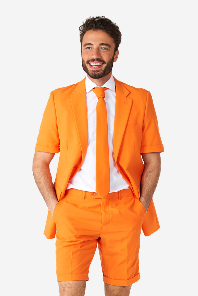 Man wearing orange summer suit