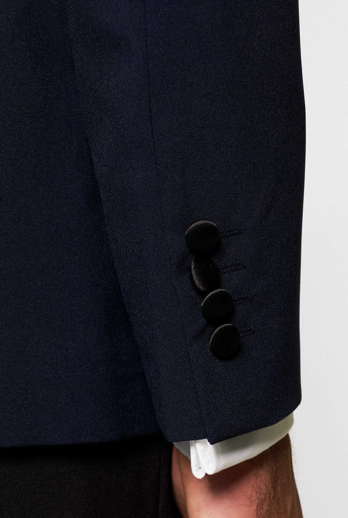 Blue and black tuxedo Midnight Blue worn by men, zoom in sleeve