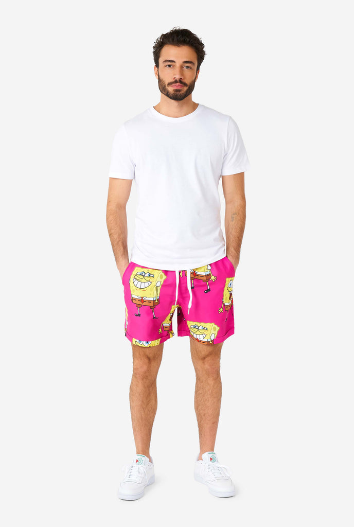 Man wearing summer shorts with SpongeBob print