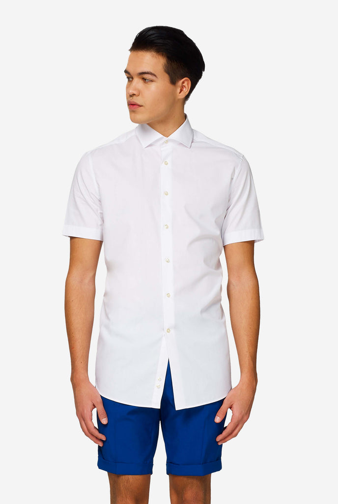 Man wearing white summer shirt