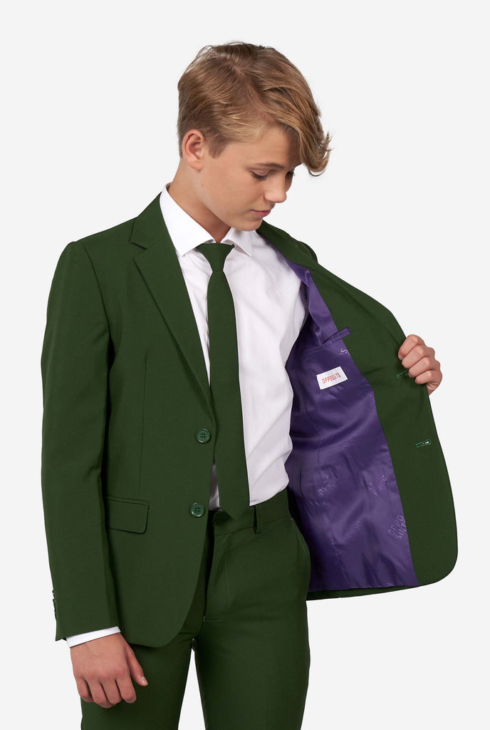 Teen wearing formal dark green suit