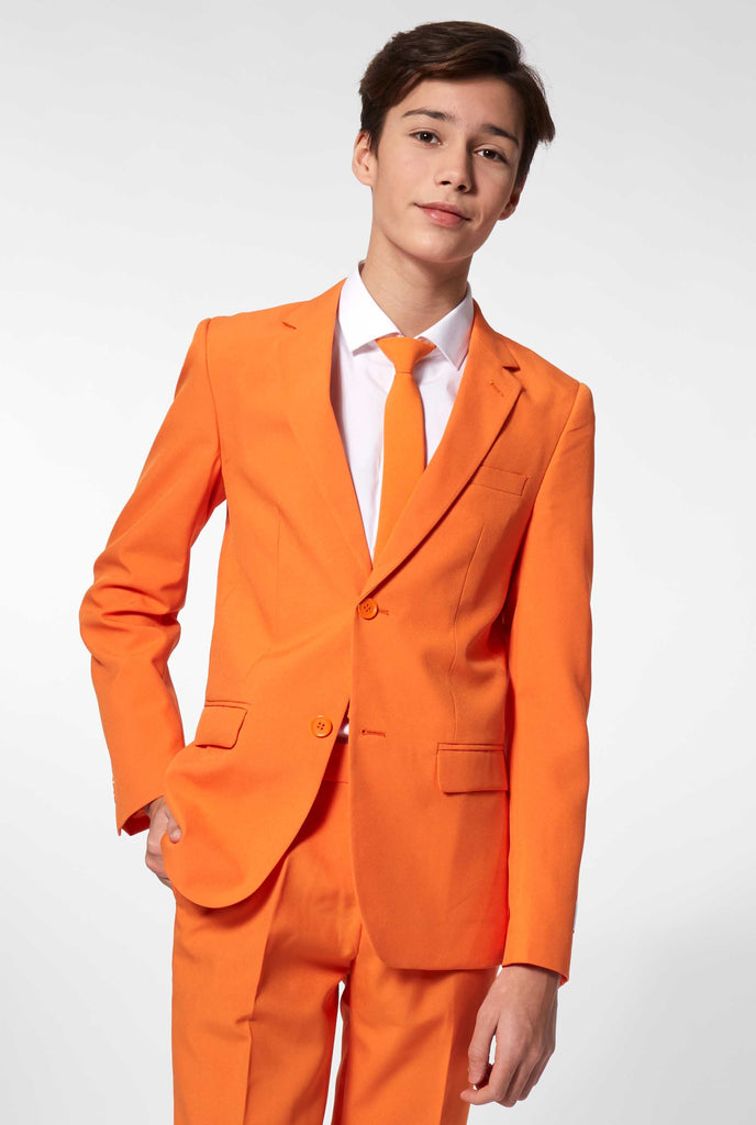 Teen wearing orange formal suit