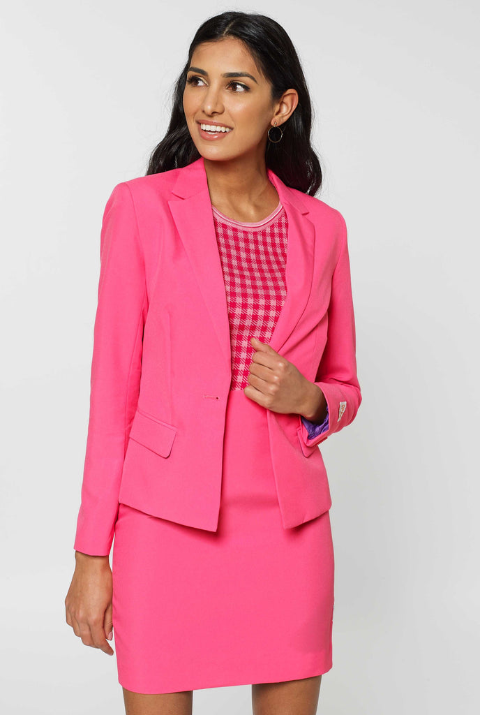 Woman wearing pink dress suit