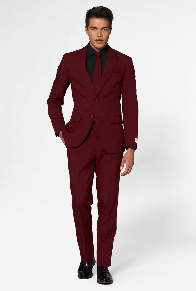 Burgundy red solid colored men's suit Blazing Burgundy worn by men