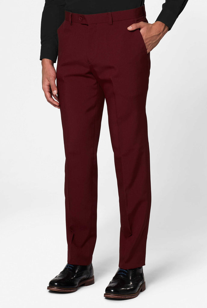 Bordeaux red solid color suit Blazing Burgundy worn by men pants