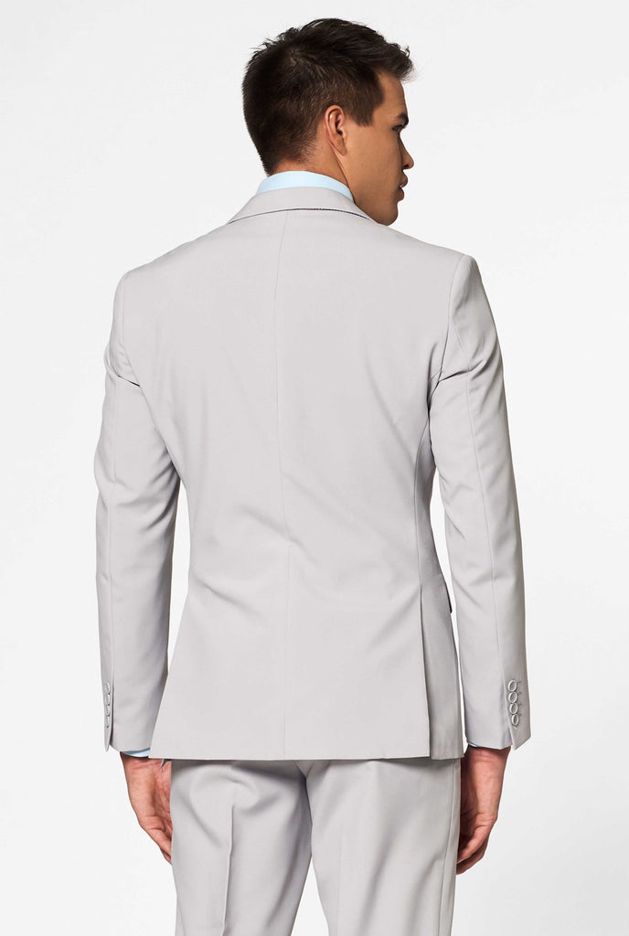 Solid color light grey suit Groovy Grey worn by men backside jacket